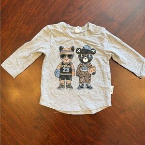 Huxbaby Gray Long Sleeve Tee with Playful Bear Basketball Print